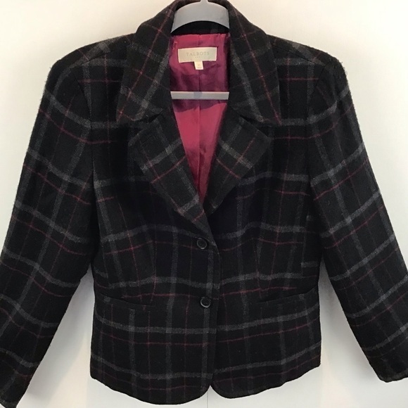 Talbots Outlet wool blend two button plaid lined two pocket blazer. Size 10 - Picture 2 of 7